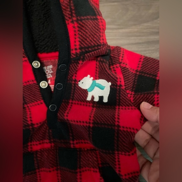 Carter's Red and Black Plaid Kids Fleece Footie with hoodie size 6M - Picture 3 of 6